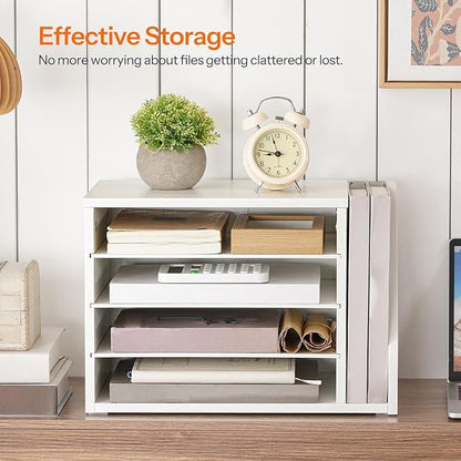 HOOBRO Mail Sorter, Literature Organizer with Adjustable Shelves, Paper Organizer for Office, Home, Wood Countertop File Holders, Mails, Magazines, White WT41WF01