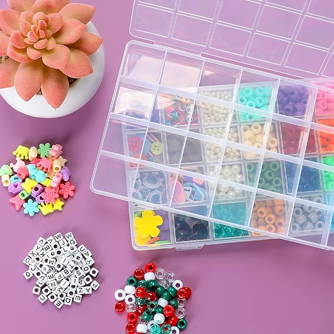 Eppingwin 32 Grids Bead Organizer, Craft Organizers and Storage, Acrylic Organizers, plastic Bead Organizer Box for Crafts Organizing Storing (2 pcak)