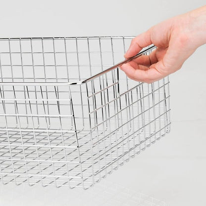 mDesign Metal Wire Food Storage Basket Organizer with Handles for Organizing Kitchen Cabinets, Pantry Shelf, Bathroom, Laundry Room, Closets, Garage - Concerto Collection - 2 Pack - Chrome