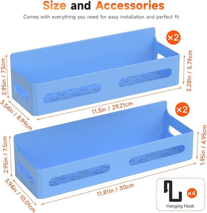 4 Pack Strong Magnetic Spice Rack for Refrigerator, Multipurpose Magnetic Shelf for Fridge with 4 Hooks for kitchen and Bathroom Organization, Blue