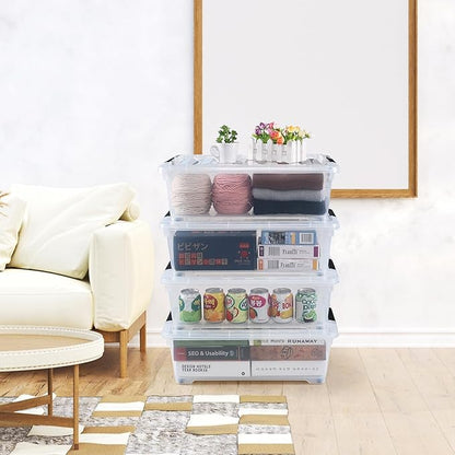 Hommp 20 Quart Under Bed Plastic Storage Bins, 4-Pack Clear Under Bed Storage Box with Wheels