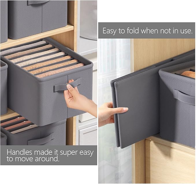 Ohlove 4Pcs Large Wardrobe Clothes Organizer, 6/9 Grids Foldable Jeans Closet Drawer Organizer Storage Box with Handles for Pants, T-shirts, Sweater, Scarves, Bras (17.3"x11.8"x7.9")