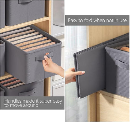 Ohlove 4Pcs Large Wardrobe Clothes Organizer, 6/9 Grids Foldable Jeans Closet Drawer Organizer Storage Box with Handles for Pants, T-shirts, Sweater, Scarves, Bras (17.3"x11.8"x7.9")