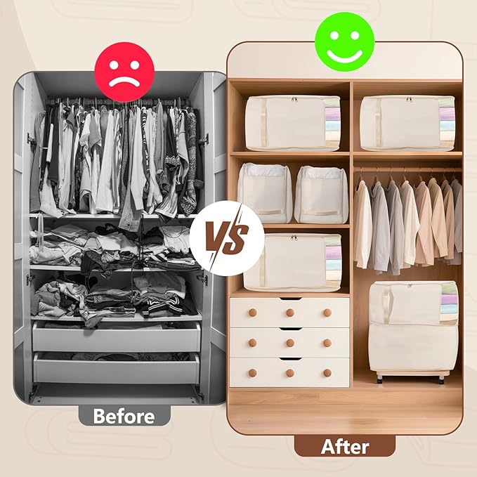 Compression Storage Bags for Down Comforters, Foldable Reusable Organizer for Down Coats, Clothes, Bedding, Blanket, Self Compression Packing Cubes Space Saver Bags with Dual Zipper, 2 Pack 136L Beige