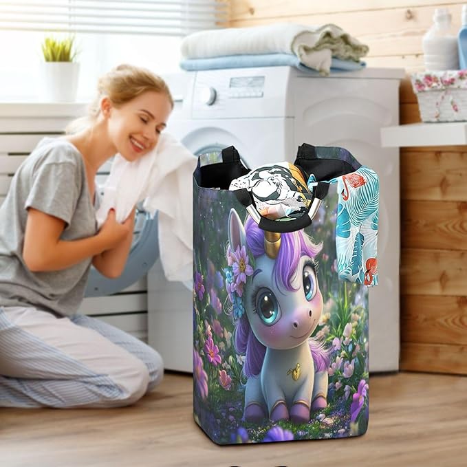 Laundry Hamper Basket Unicorn Dreamy Green Storage Basket Collapsible Laundry Bag with Handle Decorative Organizer Bins Basket for Laundry Room Bedroom Clothes College
