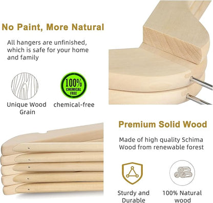 TOPIA HANGER Unfinished Natural Wooden Hangers 18 Pack-360° Swivel Hook and Smoothly Cut Shoulder Notches-Premium Wood Clothes Hangers for Suit, Coat, Jacket, Pant, Camisole-CT10N