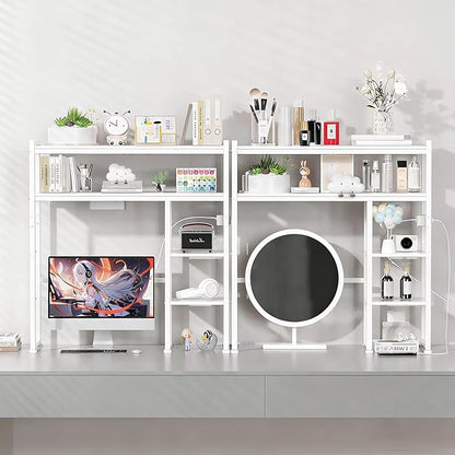 Aetheris Desktop Organizer Shelf, 30" Wooden Office Storage Rack with Outlets, Display Shelf Rack with Light Strip, 5 Tier Desktop Display Rac, Desk Shelf, Desk Hutch for Computer Monitor (White)