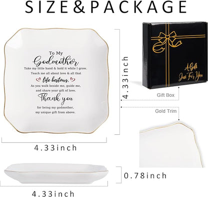 Jelershy Godmother Gift Trinket Dish Jewelry Tray - To My Godmother Christmas Valentines Mother's Day Birthday Gifts for Godmother from Goddaughter, Madrina Gifts - Thank You for Being My Godmother