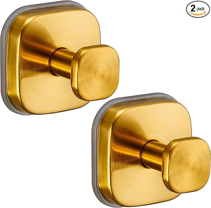 Supopular Heavy Duty Reusable Suction Cup Hooks for Kitchen/Bathroom/Shower - Wet-Proof Hooks for Towels, Robes, Loofah&Wreaths/No Drill Mounting on Glass, Tile, Metal (2, Brushed Gold)