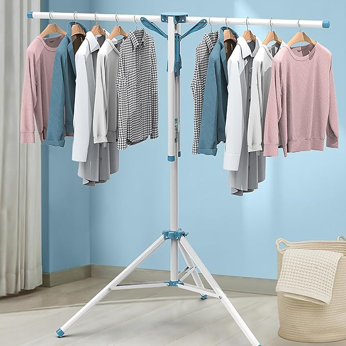 Clothes Drying Racks, Height-Adjustable 52 Inches Updated Version,Stainless Steel for Indoor Outdoor,Length Adjustable Saves Space,with 20 Windproof Hooks (Tripod Rack, 52")