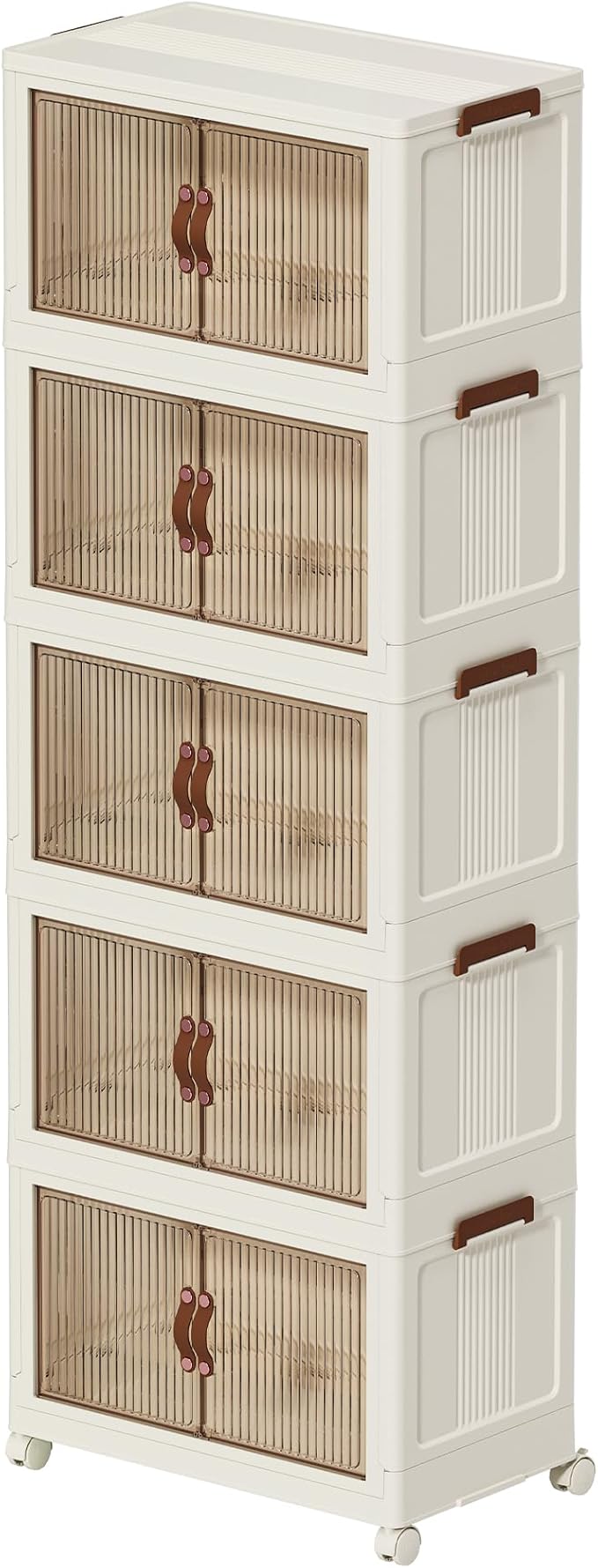 656 QT Large Plastic Storage Bins with Drawer, Stackable Storage Container with Wheel, Collapsible Folding Storage Cabinet Toys, Foldable Closet Organizer for Clothes, Home, Room, White, 5 Tiers