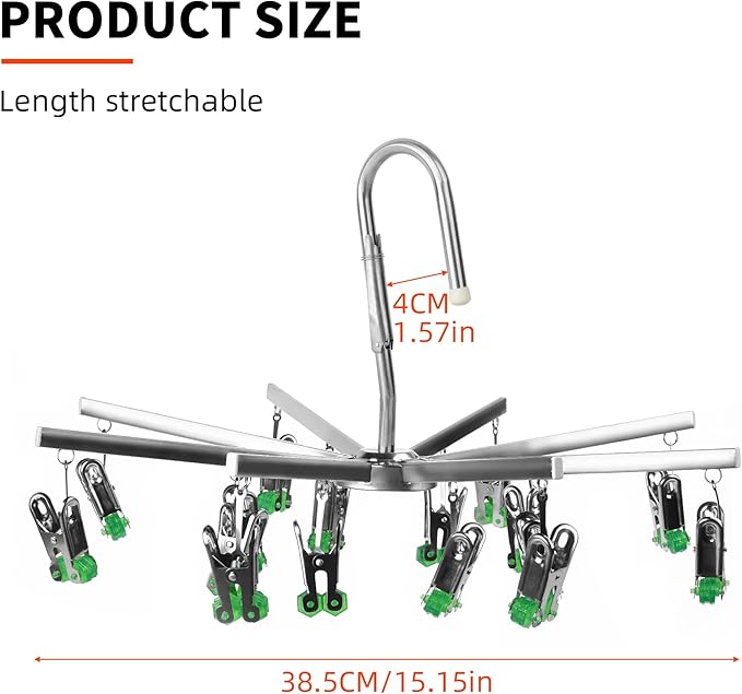 Drying Hanger, Hanging Drying Rack, Drip Hanger Stainless Steel with 16 Pegs for Laundry Underwear Socks, Quickly Remove Clothes from Hanger, Windproof, Folding Portable, (Green)