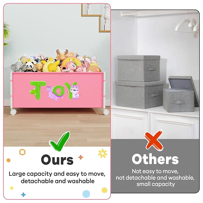 Large Toy Box, Toy Storage Organizer for Kids, Toy Chest for Toddlers with 360° Wheels, Toybox for Living Room, Oxford Cloth Toy Box for Boys, Girls, Stuffed Animals, Clothes