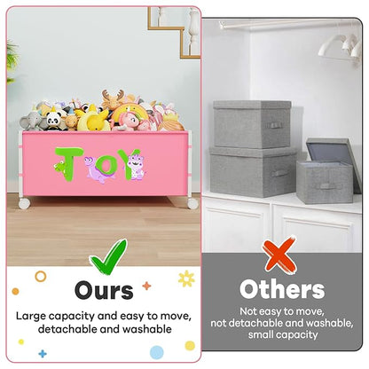 Large Toy Box, Toy Storage Organizer for Kids, Toy Chest for Toddlers with 360° Wheels, Toybox for Living Room, Oxford Cloth Toy Box for Boys, Girls, Stuffed Animals, Clothes