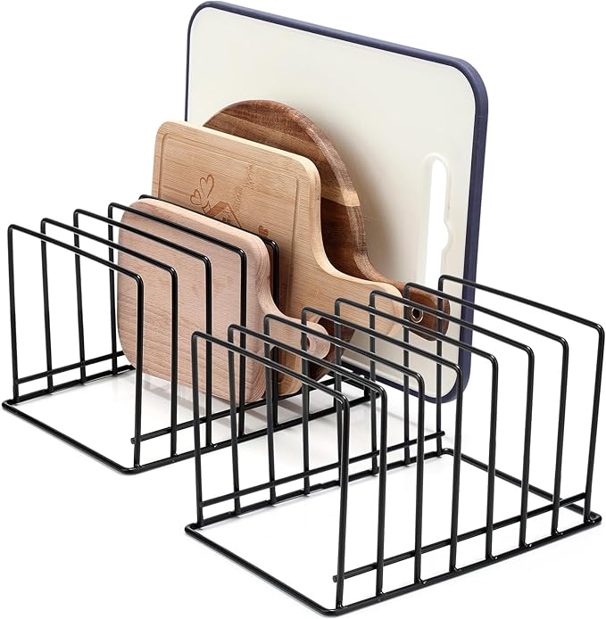 Chunful 2 Pack 7-Slot Cutting Board Rack Organizer Cookie Baking Sheet Rack Pan Organizer Pot Lid Holder Metal Tray Dividers for Kitchen Cabinet Storage Bakeware