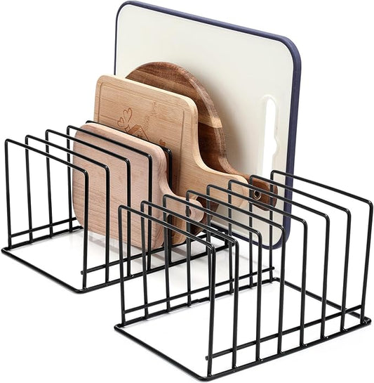 Chunful 2 Pack 7-Slot Cutting Board Rack Organizer Cookie Baking Sheet Rack Pan Organizer Pot Lid Holder Metal Tray Dividers for Kitchen Cabinet Storage Bakeware