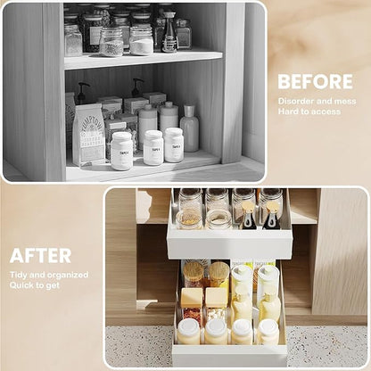 4Pack Expandable Pull-Out Cabinet Organizer 21" Deep Slide Out Drawers, Upgrade 3 Slide Rails, Adjustable Width 12.4”-20.4”, With Screws and Nano Film Adhesive， White