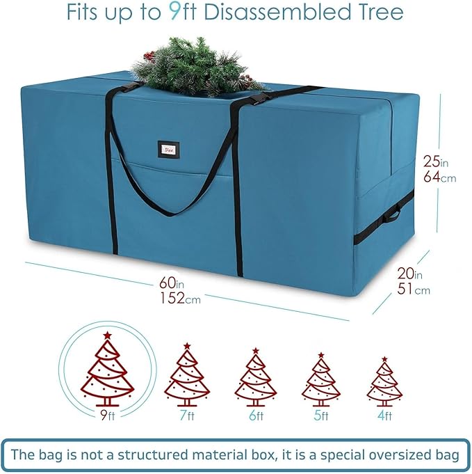 Hearth & Harbor 9 ft Christmas Tree Storage Bag - Artificial Christmas Tree Bag with Reinforced Handles, Dual Zipper, Wide Opening - Large Storage Container for Trees and Decorations
