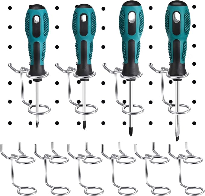 12 Pieces Screwdriver Organizer Tool Holders Multi-Tool Holder Double-Ring Tool Holders Pegboard Accessories Household Tools Organizer Racks Storage System Hand Tools for Kitchen, Garage, Workbench