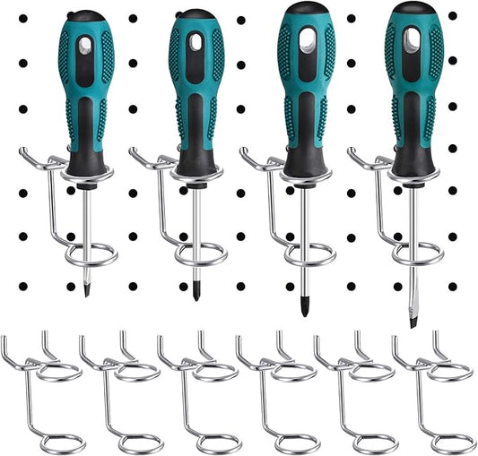 12 Pieces Screwdriver Organizer Tool Holders Multi-Tool Holder Double-Ring Tool Holders Pegboard Accessories Household Tools Organizer Racks Storage System Hand Tools for Kitchen, Garage, Workbench