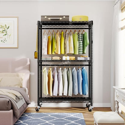 FUTASSI P3 Rolling Clothes Rack, Clothing Racks for Hanging Clothes, Heavy Duty Garment Rack with Wheels, Freestanding Portable Closet Organizer 39.4''W x 14''D x 78.5''H, Max Load 464 LBS, Black