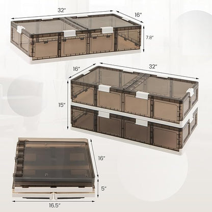 Giantex 26.5Gal Under Bed Storage Containers, 2 Pack Stackable Rolling Plastic Storage Boxes with Wheels & Lids, Clear Collapsible Storage Bins for Clothes, Shoes, Blankets