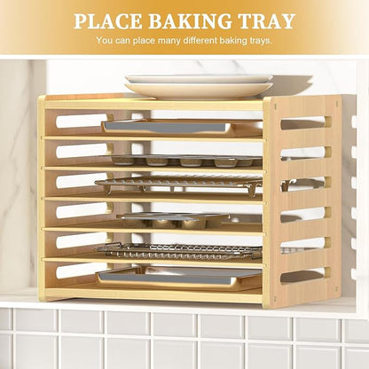 sandpaint 7 Tier Large Size Wooden Tray Dividers for Cabinet, Kitchen Cabinet Tray Divider for Pans, Storing pans, Baking trays, Cutting Board