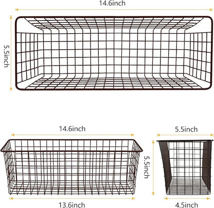 2 Sets Extra Large Hanging Wall Basket, Brown Metal Wire Baskets with Steel Hooks for Organizing, WallmountedFruit Vegetable Toy Snack Storage, Home Kitchen Bathroom Laundry Pantry Organizer