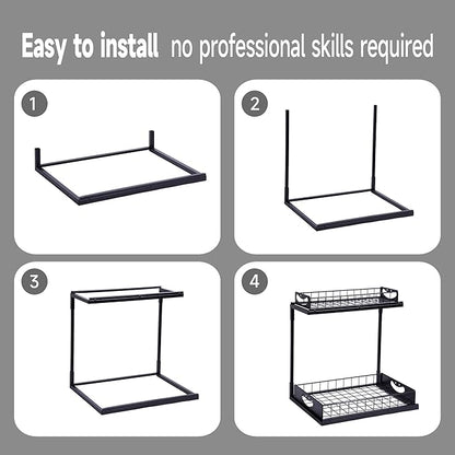 2 Pack Pull-Out Storage Basket Under Sink Organizers Under Sink Storage Racks For Kitchen Cabinet,Bathroom,Storage Box, Black