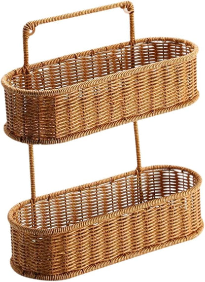 Woven Hanging Organizer Basket, 2 Tier Hanging Fruit Basket, Hand Woven 2 Tier Basket Stand for Bedrooms, Kitchen Entrances, Oval