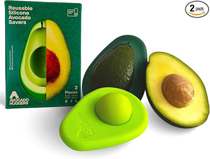Food Huggers Avocado Huggers 2pc Silicone Reusable Avocado Savers with Pit Storage | BPA Free, Dishwasher Safe Holder | Large & Small Set