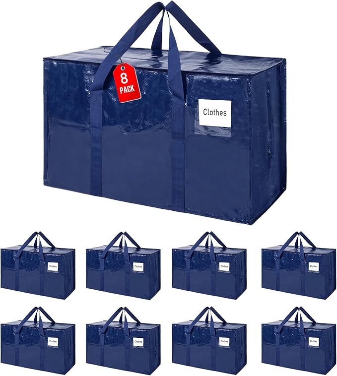 ZFWDSY 93L Moving Bags 8Pack Storage Bag Large Moving Boxes with Lids, Zippers Handles for Moving Totes Bins, College Dorm, Traveling, Camping, Christmas