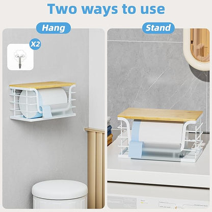 Trash Bag Holder Dispenser,Garbage Bag Holder Dispenser,Wall Mount Trash Garbage Bag Organizer Under Sink,Bamboo Lid Container for Laundry Room Kitchen and Pantry Organization and Storage,Standard