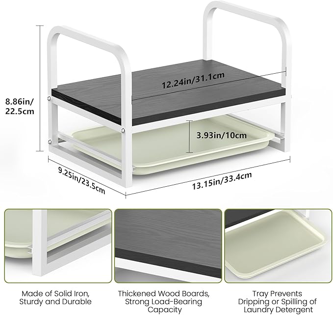 Laundry Detergent Holder Stand, Liquid Detergent Dispenser Shelf Organizer with Cleanable Drip Tray, Liquid Holder Stand Catcher for Laundry Room Organization and Storage (Flat-BlackWhite)