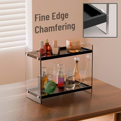 ATZYmolin Acrylic Bathroom Countertop Organizer Skincare Corner Shelf for Lotion Cosmetic Makeup, Counter Vanity Storage Perfume Tray Kitchen Spice Rack 2 Tier