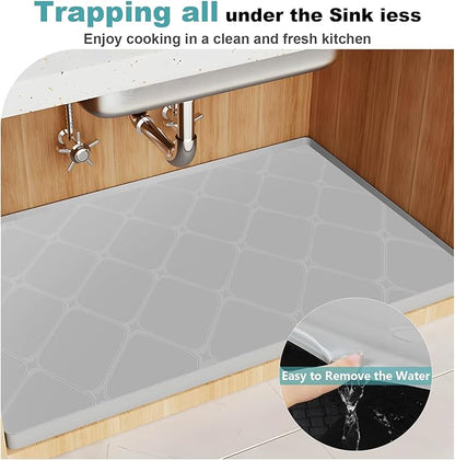 Under Sink Mat, 22" x 19" Inch Leak-Proof Silicone Sink Mat, Non-Slip Cabinet Liner & Counter Protector for Kitchen Bathroom, Waterproof Heat Resistant Easy to Clean.