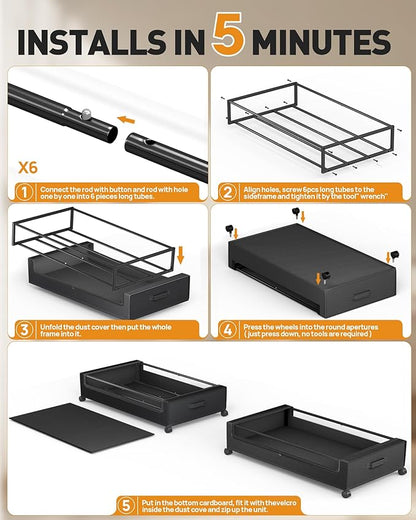 YEEBONIX Under Bed Storage, Underbed Storage With Wheels, Under The Bed Storage for Clothes, Blankets, Shoes... (Black, 1 Pack)
