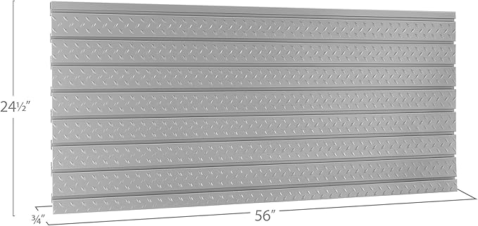 NewAge Products Pro Series 56-Inch x 24.5-Inch Diamond Plate Silver Slatwall Backsplash, Heavy Duty Steel Garage Wall Organizers, 51713