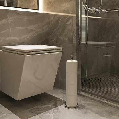 Toilet Paper Holder Stand with Reserve Function, Free Standing Toilet Paper Holder for Bathroom, Toilet Paper Stand with Reserve for 4 Rolls 22.5" Height (2 Pack, Brushed Nickel)