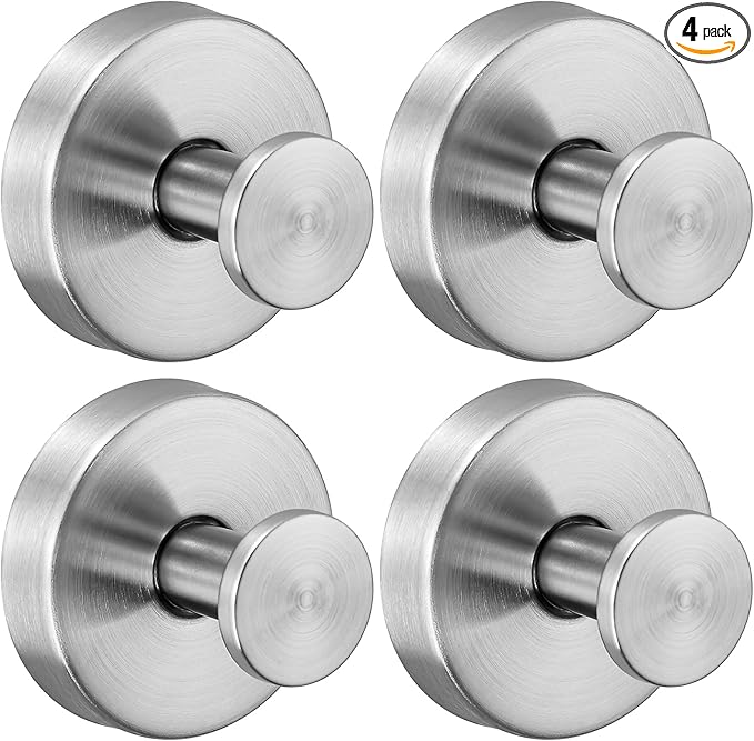 Supopular Reusable Heavy Duty Suction Cup Hooks for Kitchen/Bathroom/Shower - Wet-Proof Hooks for Towels, Robes, Loofah&Wreaths/No Drill Mounting on Glass, Tile, Metal (4, Brushed Nickel)