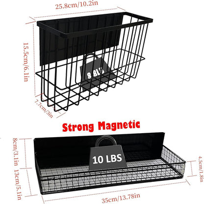 Bruda 2 Pack Magnetic Storage Rack for Spice, Magnetic Organization Shelf for Refrigerator, Fridge, Washing Machine, Oven, Coffee Maker, Metal Peg Board, Stacked Washer and Dryer 010