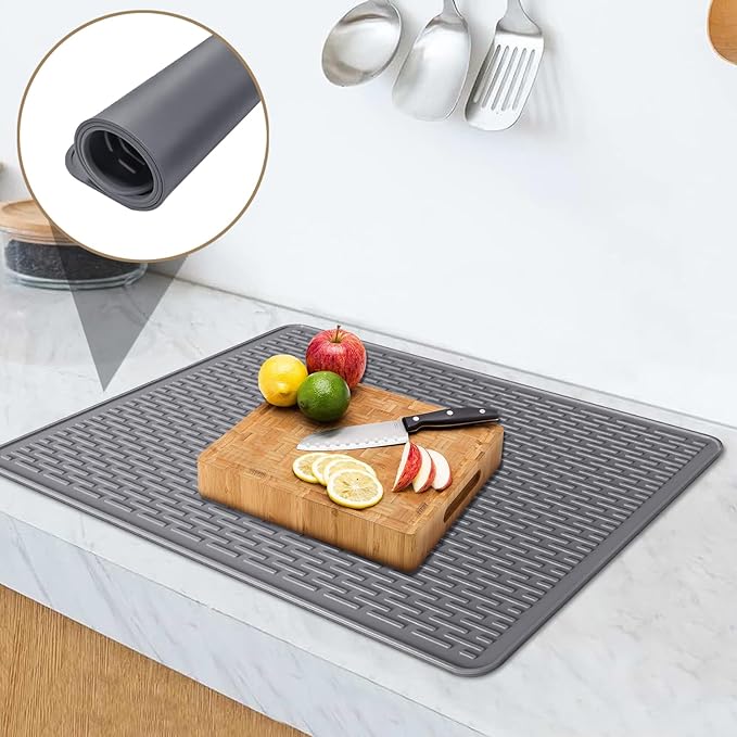 Golener Silicone Large Dish Drying Mat - 28" x 20" Stove Top Protector for Electric Stove, Food Grade, Foldable, Easy Clean, Heat-resistant Silicone Mat for Glass Stove Cooktop, Stove Top Cover, Grey