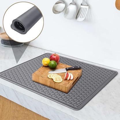 Golener Silicone Large Dish Drying Mat - 28" x 20" Stove Top Protector for Electric Stove, Food Grade, Foldable, Easy Clean, Heat-resistant Silicone Mat for Glass Stove Cooktop, Stove Top Cover, Grey