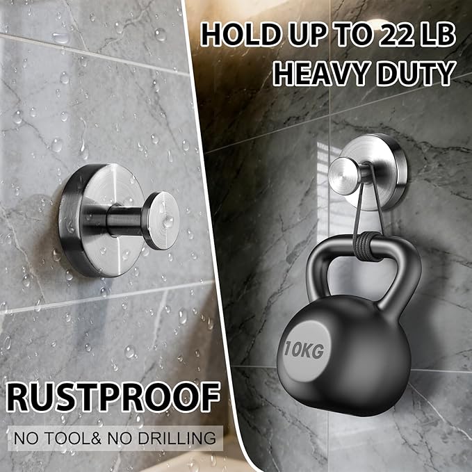 HESUSLA Suction Cup Hooks for Wreaths on Glass,2025 New Model No-Drill Suction Cup Hooks,Wreath Hangers for Front Doors,Metal Towel Hooks for Showers Bathrooms Mirrors(2 Pack,Silver)