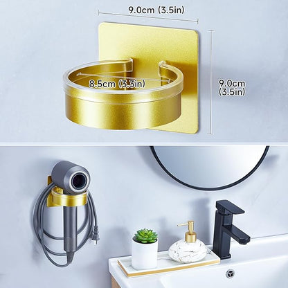 Oukimly Hair Dryer Holder Wall Mounted, Blow Dryer Holder, Hair Tool Organizer for Hair Dryer Storage Hanger, Adhesive Hairdryer Holder for Bathroom Barber Shop (Gold)