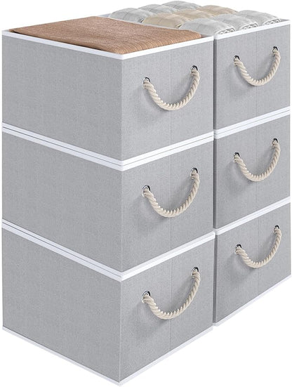 Closet Storage Bins, Linen Closet Organizers and Storage Basket for Shelves, Collapsible Shelf Baskets for Organizing Shelves, Bedroom Clothes Basket, Gray, 6 Pack