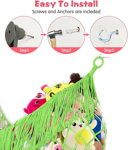 Stuffed Animal Hammock - Extra Large 56'' Long, Stuffed Animal Storage, stuffed animal Holder net, Hammock Large, Storage Hanging Organizer - Apple green