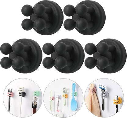 ZEZHOU Razor Holder for Shower Wall - 5Pcs Self Adhesive Silicone Toothbrush Holders Wall Mounted Multi-Function Cute Utility Hook for Hanging Towel for Bathroom Kitchen Living Room Office, Black