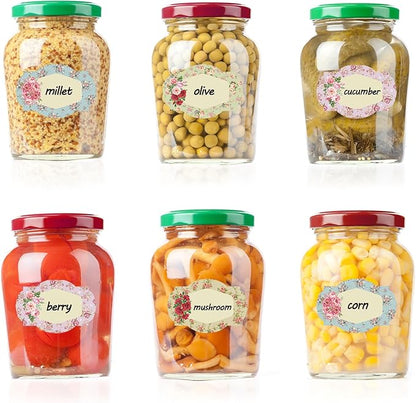 Whaline 250Pcs Vintage Floral Jar Label Stickers Roll Retro Flower Canning Labels Blank Paper Sticker Tags for Family Kitchen Sauce Candy Bottle, 3 x 2 Inch