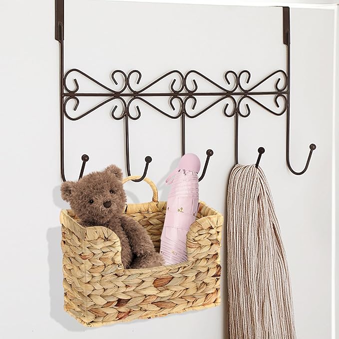 Woven Hanging Magazine Holder, Natural Water Hyacinth Wall Mounted Basket for Books, Files & Magazines, Organizer Rack with Handle (Water Hyacinth, 11.8″ x 4.3″ x 7.9″)